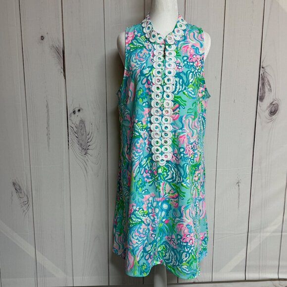Lilly Pulitzer Jane Shift Dress in Blue Ibiza Aqua La Vista – Size 12, EUC - Picture 1 of 13